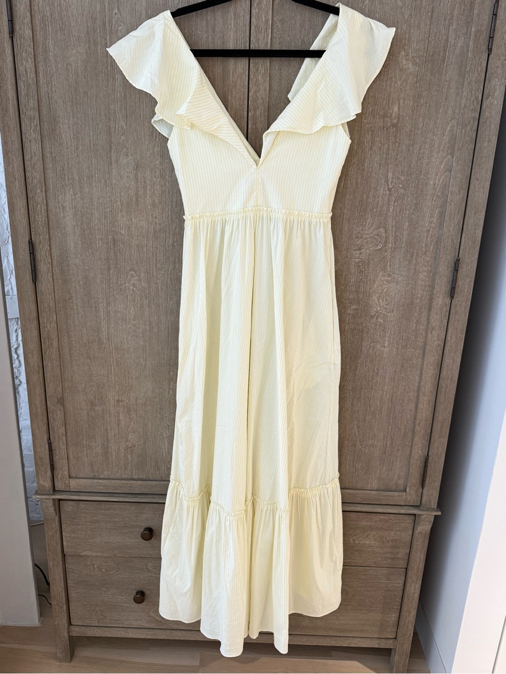 La Ligne Women’s Yellow Ruffle yellow stripe V-Neck Maxi Dress